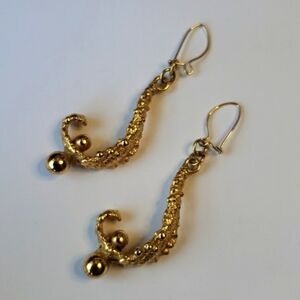 Gold dangle seahorse music note shaped cluster nugget earrings